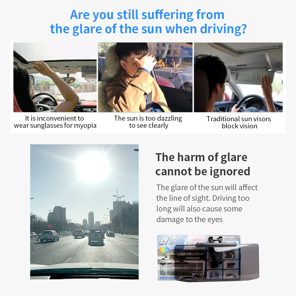 Sun Visor Extender for Car Windshield Polarized Anti Glare Car Visor Extension Angle Adjustable Sun Blocker and Night Vision Visor